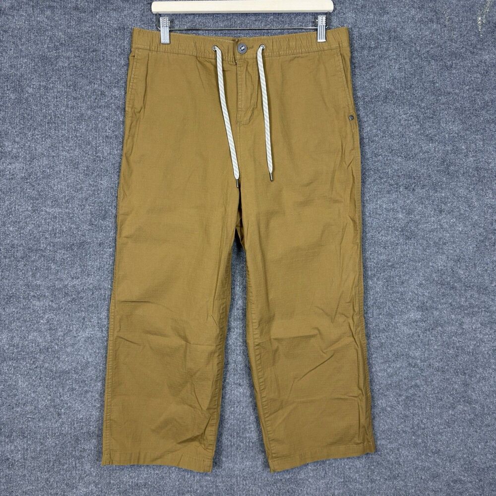 Vuori Straight Leg Pants in Mustard Brown with White Drawstring